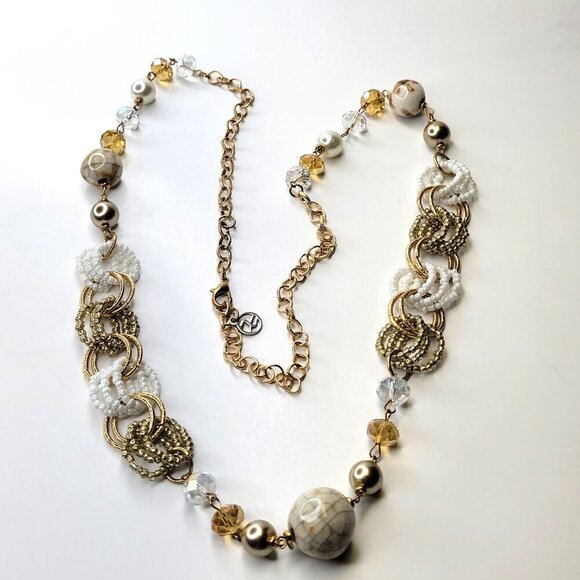 Gold Beads and White Pearls Long Necklace - Picture 4 of 16